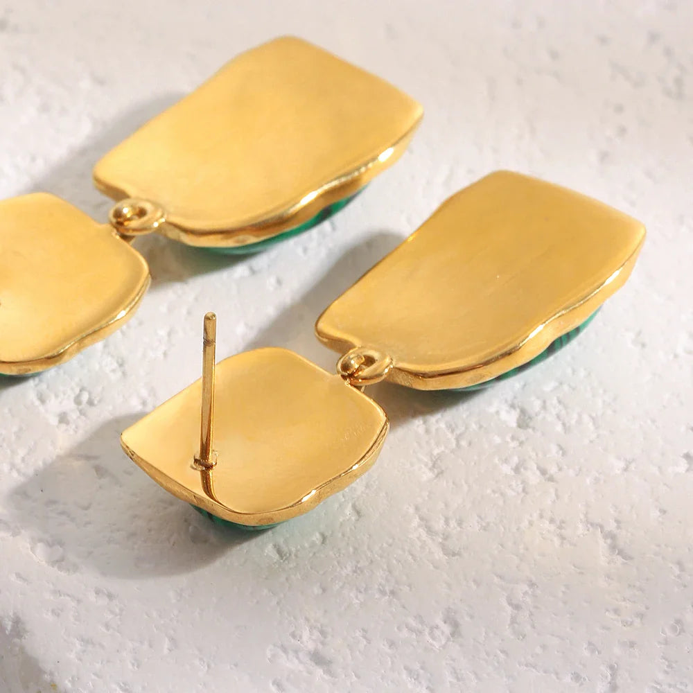 Brincos de Declaração com Malaquita Oval em Ouro 18k
