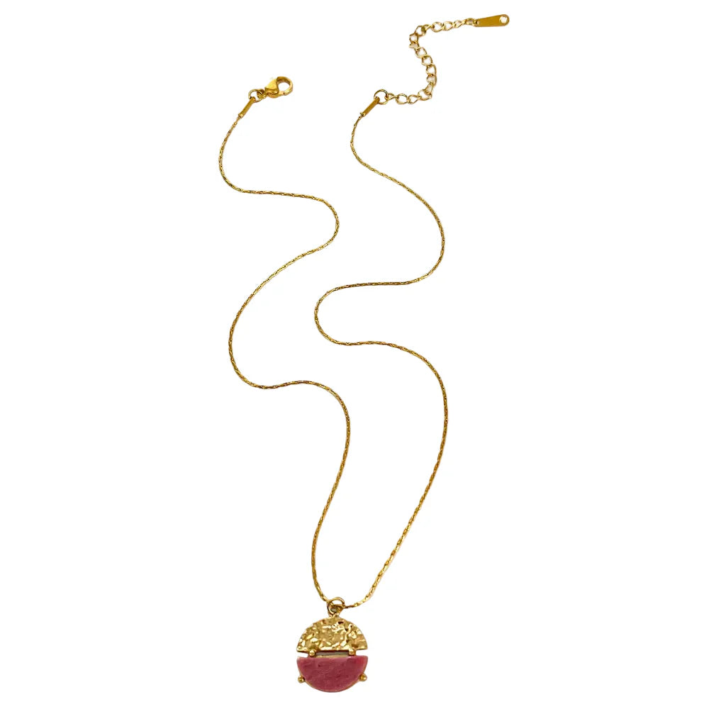 Colar Pingente Circular em Aço Inoxidável Banhado a Ouro 18K