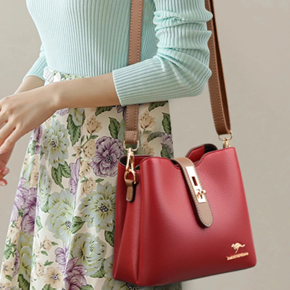 Bolsa Crossbody de Couro Sintético de Alta Capacidade