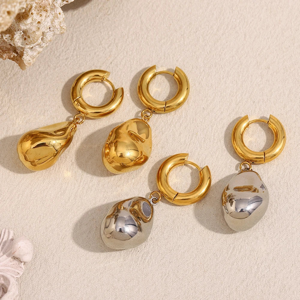 Brinco Argola Luxo com Pingente Duplo Banhado a Ouro 18K