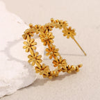 Brinco Flor de Ouro 18K em Aço Inoxidável