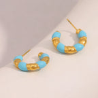 Brinco E.B.belle Gota de Óleo Azul Banhado a Ouro 18K