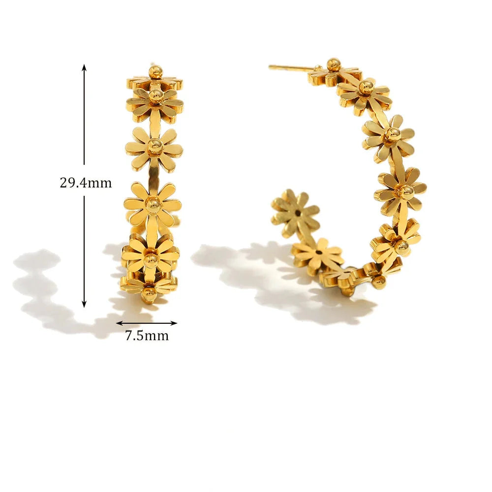 Brinco Flor de Ouro 18K em Aço Inoxidável