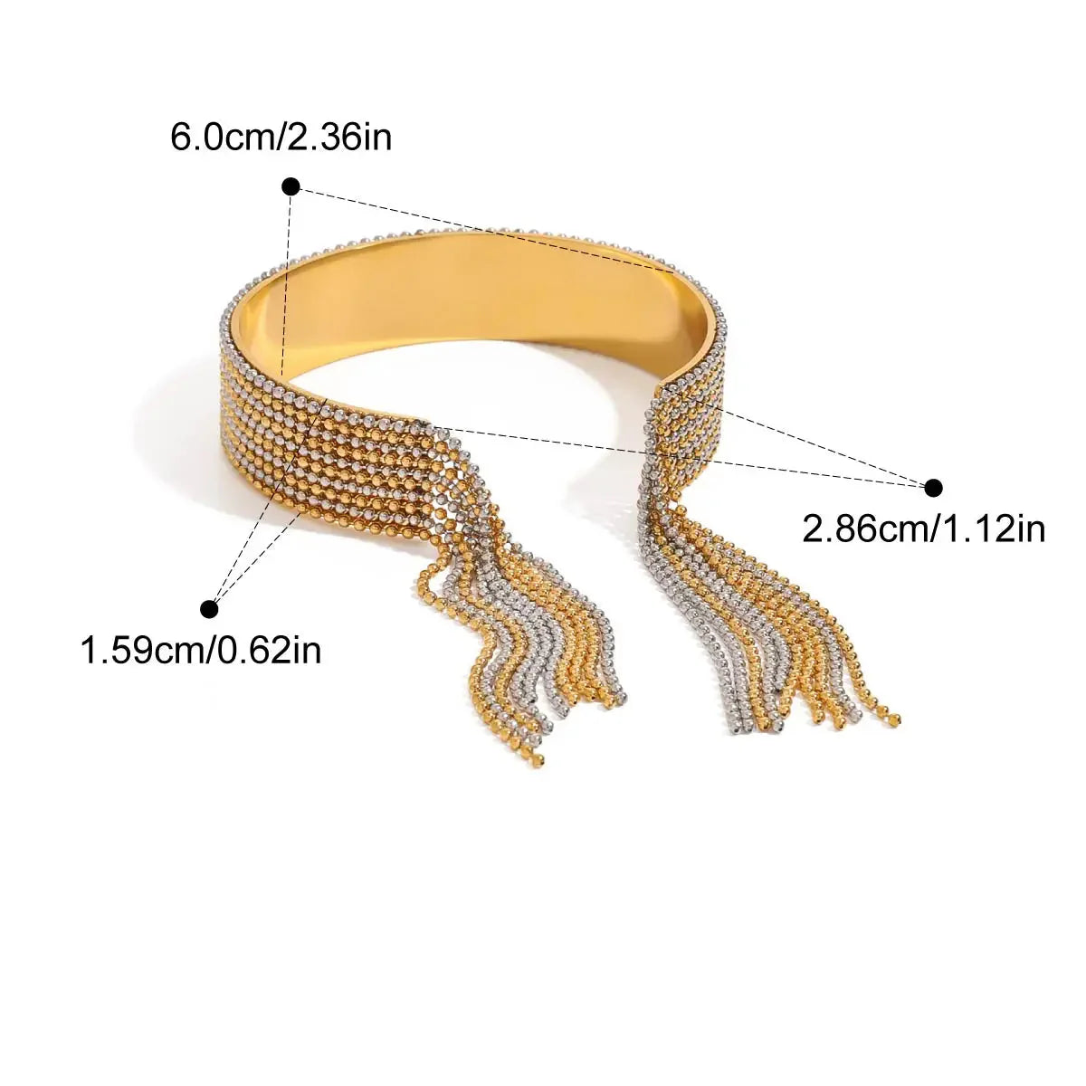 Pulseira Manguito Luxuosa com Borla em Ouro e Prata