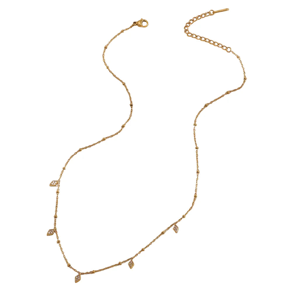 Colar Pingente Rhombus Zircão 18K Banhado a Ouro