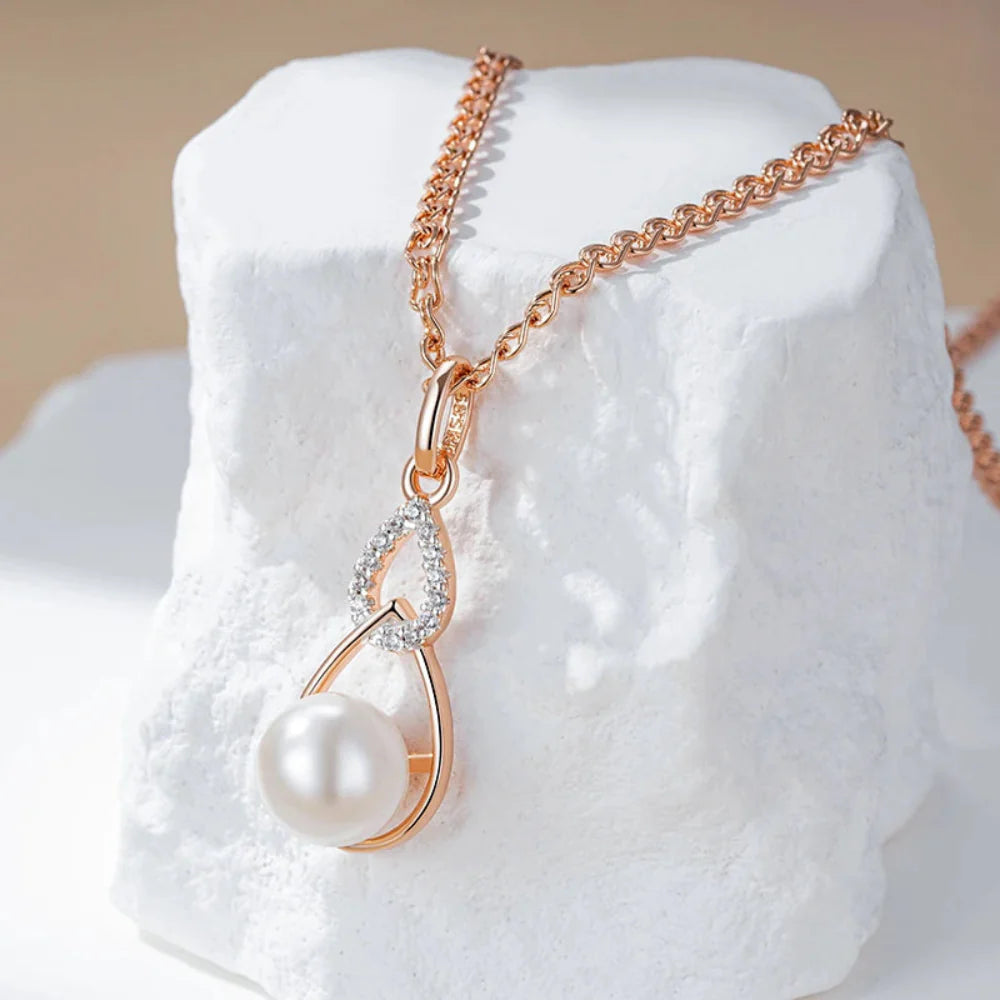 Colar Luxo Geométrico com Pérola e Ouro Rosa 585