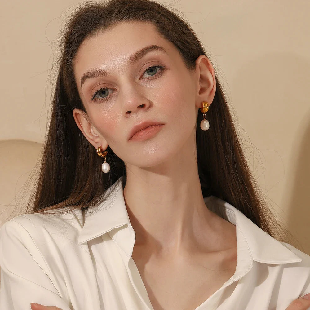 Brincos de Pérola em Aço Inoxidável Hipoalergênico