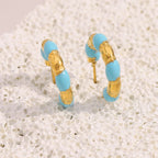 Brinco E.B.belle Gota de Óleo Azul Banhado a Ouro 18K