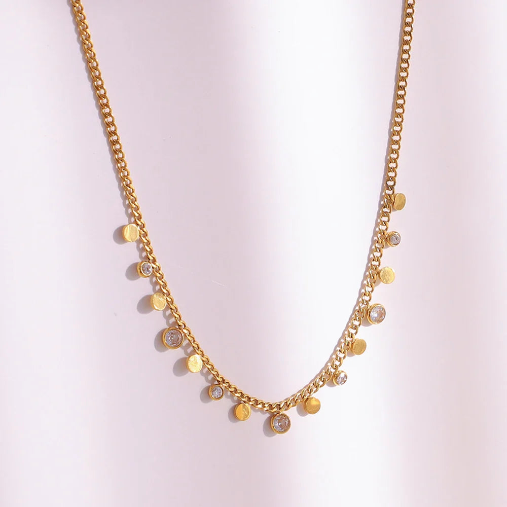 Colar Clássico com Pingente de Zircão em Aço Inoxidável E.B.belle