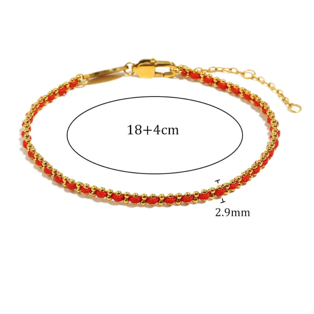 Pulseira Luxuosa de Contas Vermelhas Banhada a Ouro 18K
