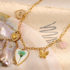 Colar Pingente de Coração e Borboleta em Aço Inoxidável