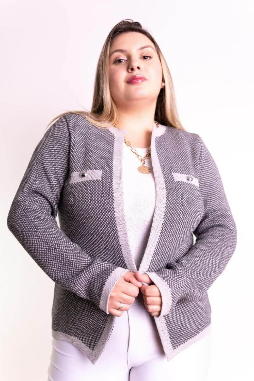 Casaco Xadrez Detalhe Bolso Botão