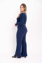 Conjunto Cropped e Calça Fenda na Barra
