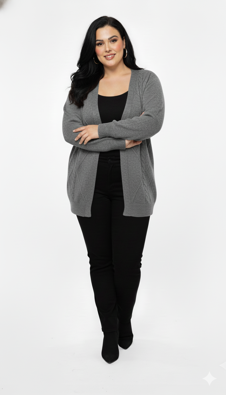 Casaco de Tricot Feminino Losango Plus Size