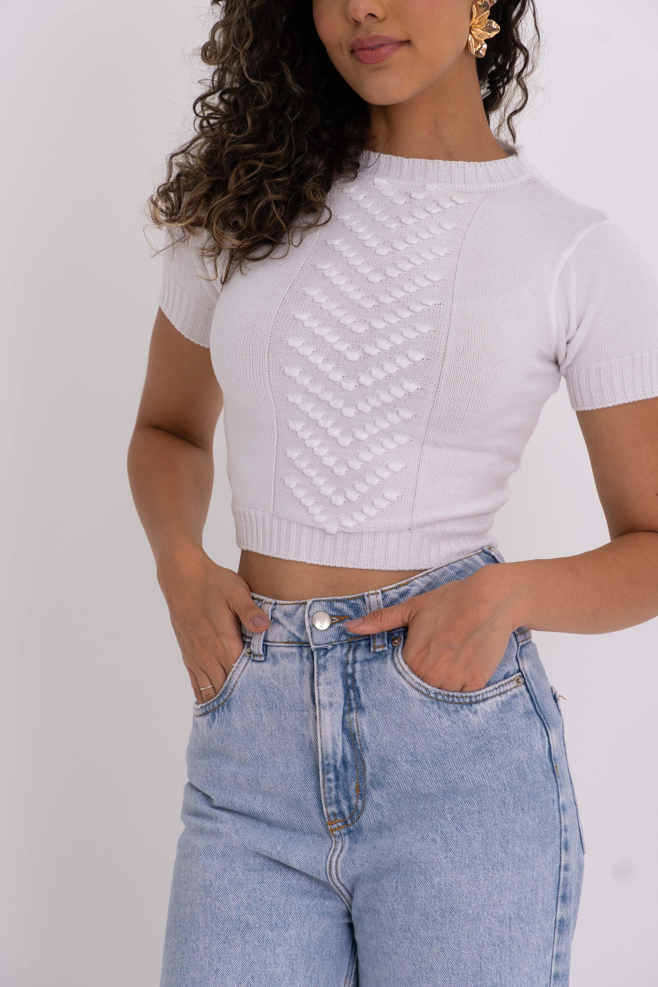 Cropped Tricot Ponto Pipoca