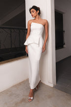 VESTIDO MIDI S/ ALÇA PEPLUM ONDA