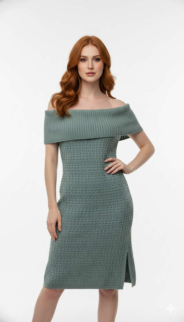 Vestido Ombro a Ombro com fenda