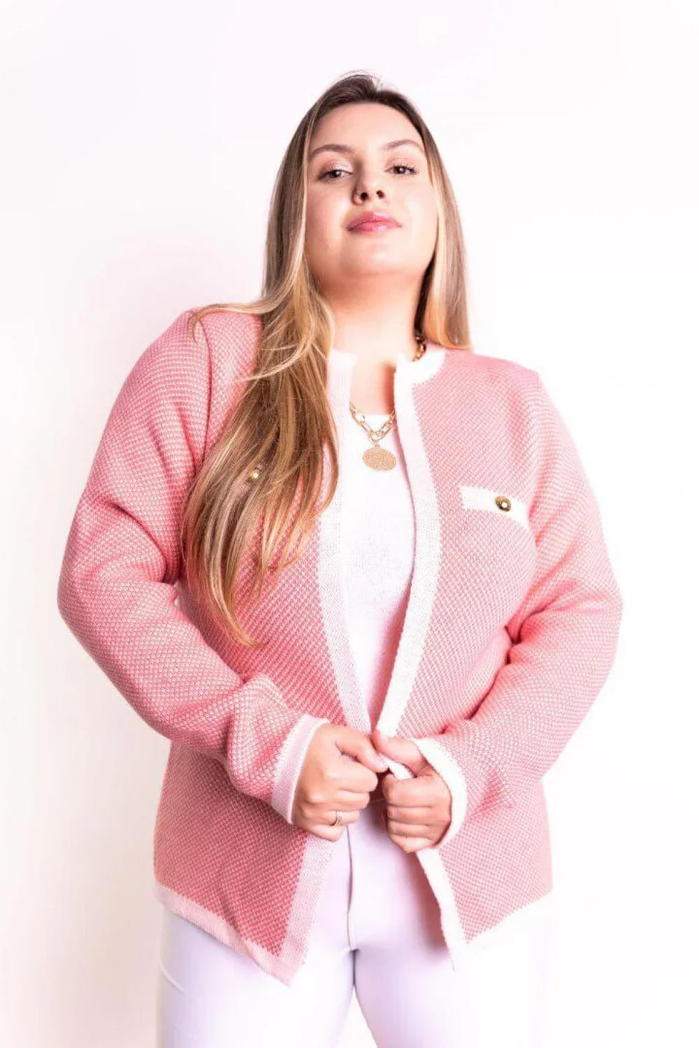 Casaco Xadrez Detalhe Bolso Botão