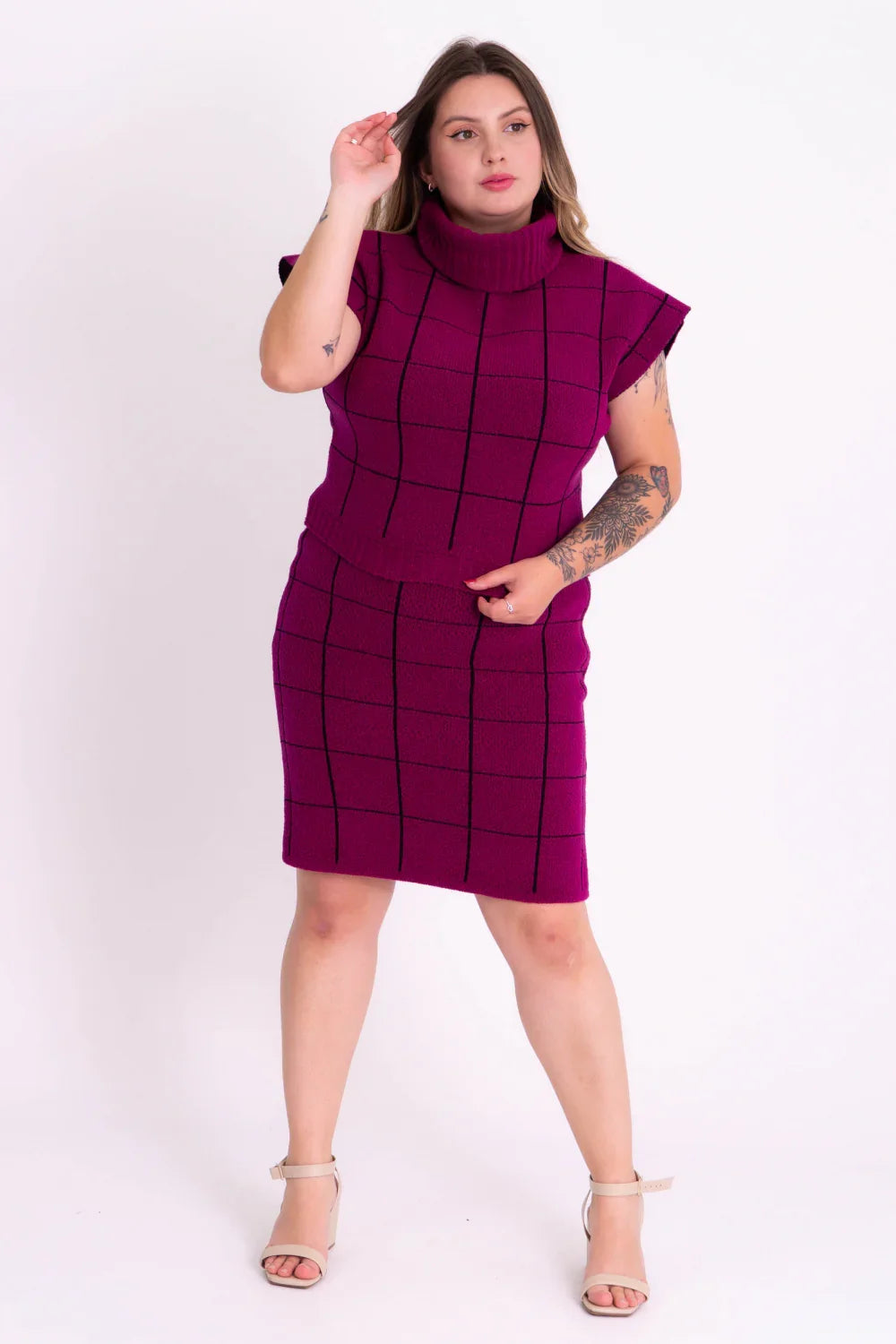 Conjunto Colete e Saia Xadrez