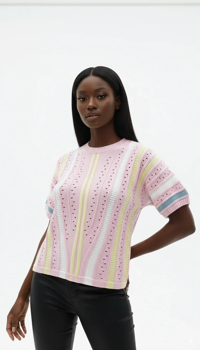 Tshirt Listrada em Tricot Leve