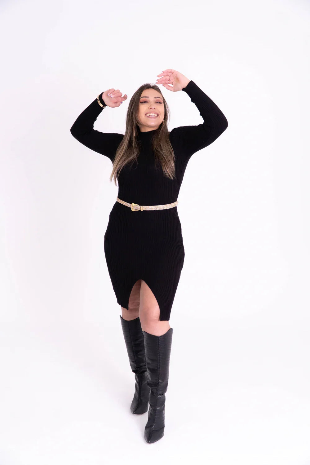 Vestido de Tricot com Fenda