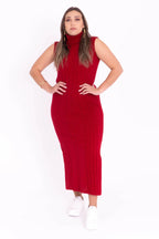 Vestido de Tricot Longo Sem Mangas com Gola Alta