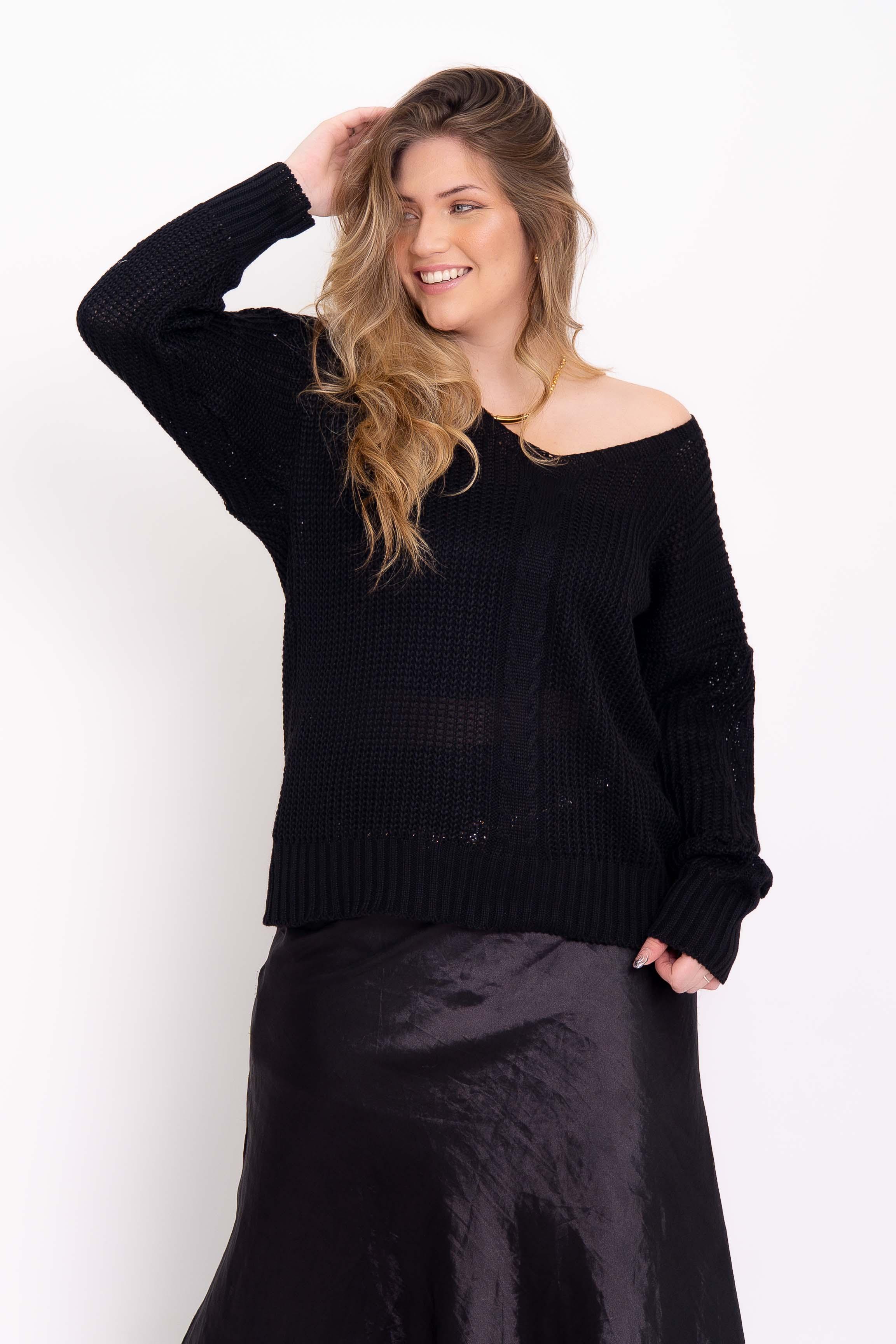 Blusa de Tricot com Decote V