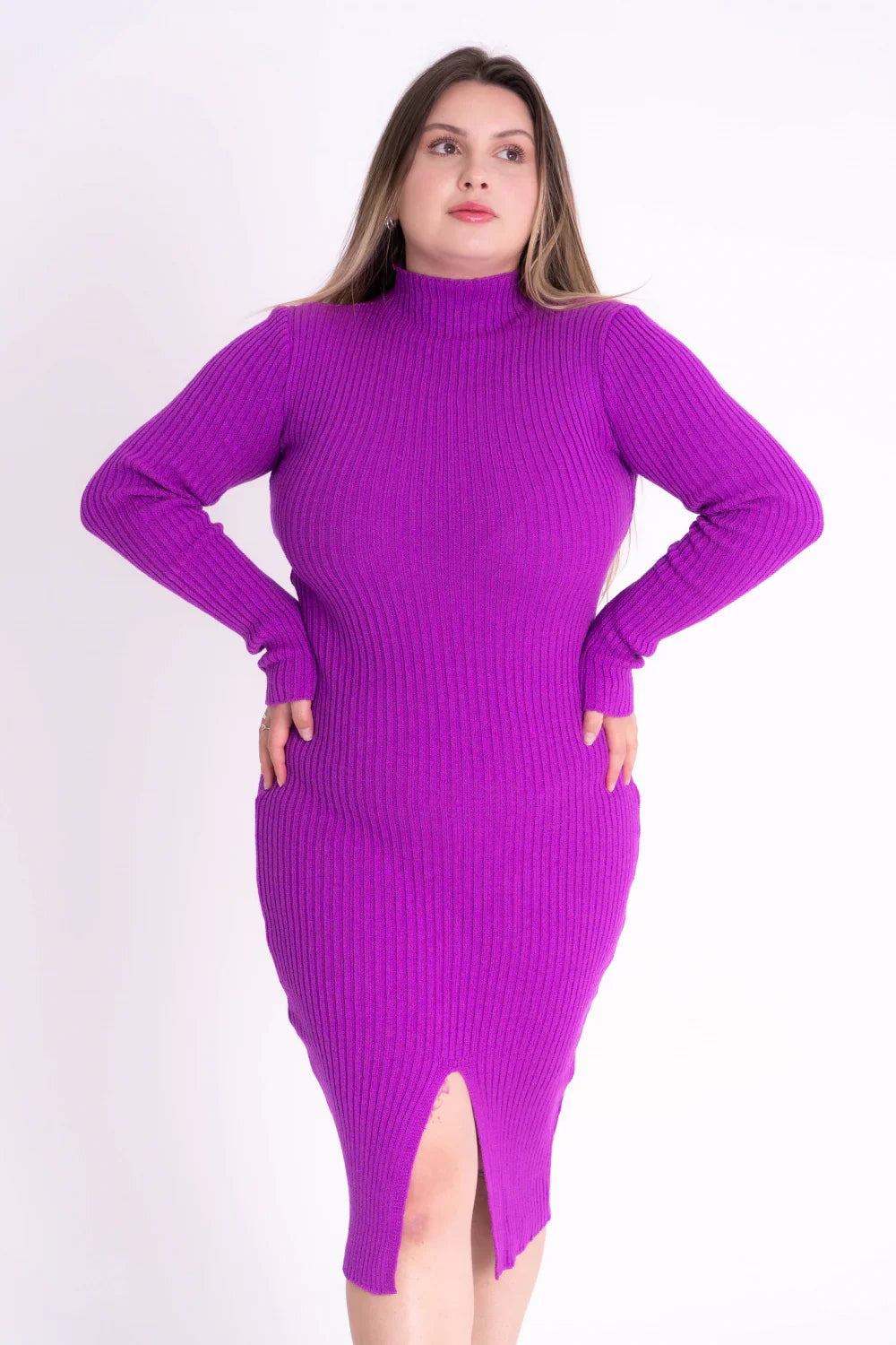 Vestido de Tricot com Fenda