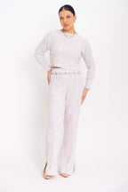 Conjunto Cropped e Calça Fenda na Barra
