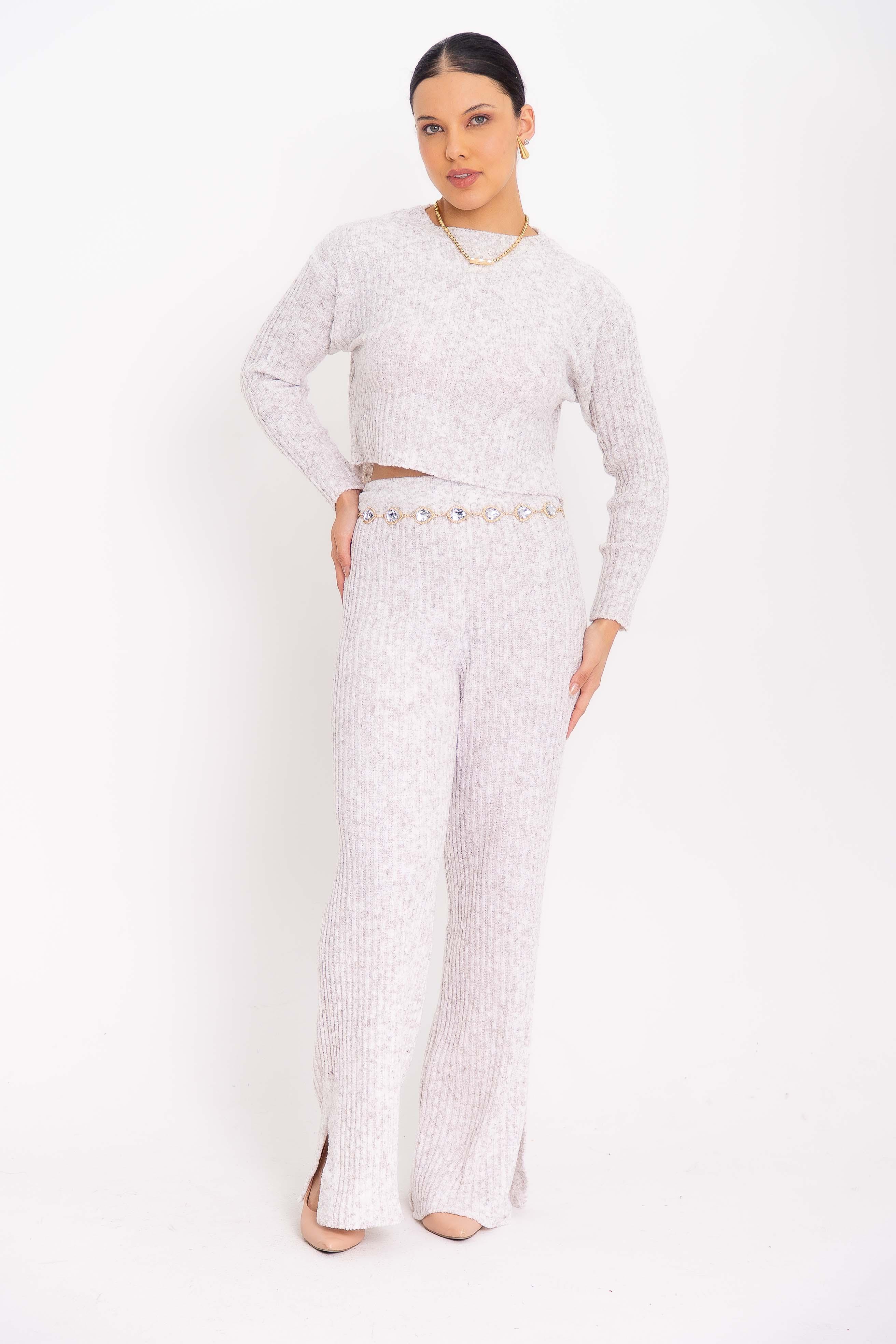 Conjunto Cropped e Calça Fenda na Barra